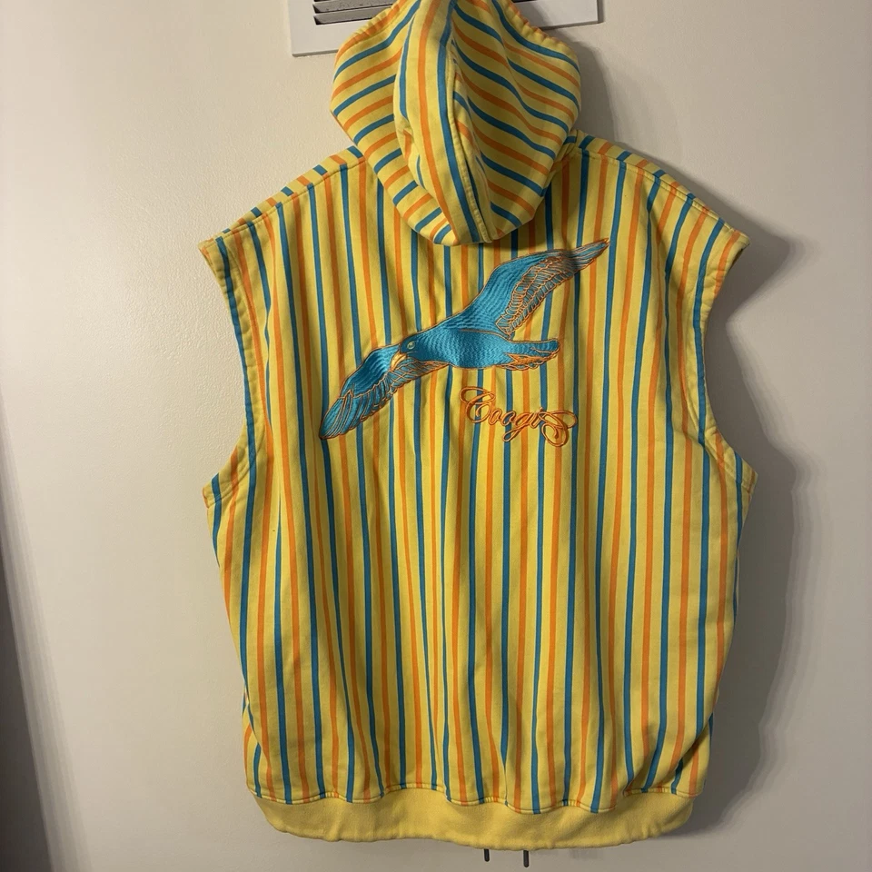 Colete com capuz Coogi masculino vintage Y2K listrado amarelo sem mangas tamanho 4XL - Imagem 2 de 4