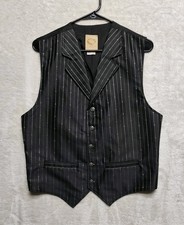 VINTAGE Wah Maker Vest Mens Medium Black Poker Ace Striped Western Cowboy USA