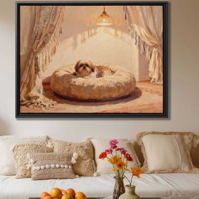 Shih Tzu Dog Canvas Print Living Room Oil Painting Pet Artwork Decor Framed Art