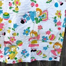 60s 70s Vintage Raggedy Ann Fabric in Pink and Blue, Yellow Tan 50" x 36"