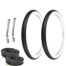 PRO 24 X 1-3/4 BLACK/WHITE SIDEWALL TIRES, HEAVY DUTY TUBES, TIRE LEVERS
