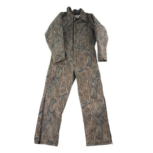 Vintage Mossy Oak Coveralls Mens Medium Camo Greenleaf Hunting Made USA 90s