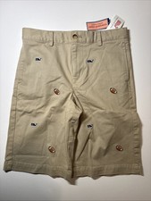 Vineyard Vines Khaki Club Shorts Chino Footballs Whales Pattern Boys Sz 12 NWT
