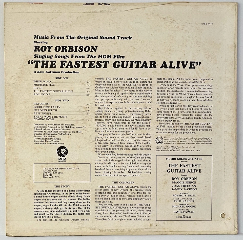 ROY ORBISON The Fastest Guitar Alive Vinyl Record 1967 MGM Record MONO VG+ E4475 Foto 4 de 4