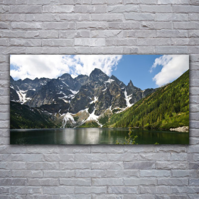 Wandbilder Glasbilder Druck auf Glas 120x60 Gebirge Berg See Wald Landschaft