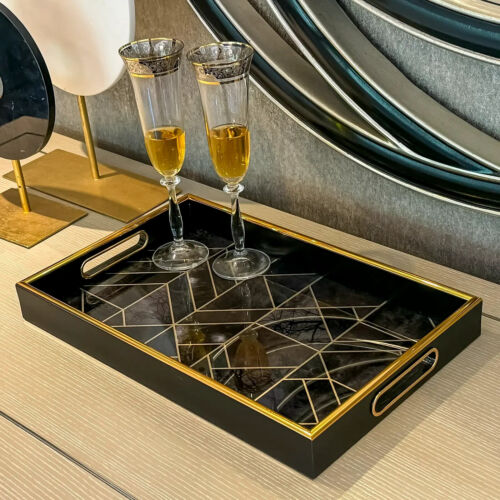 Luxory Rectangle Abstract Kitchen Serving Drinks Candle Decor Coffee Table Tray - Picture 2 of 9