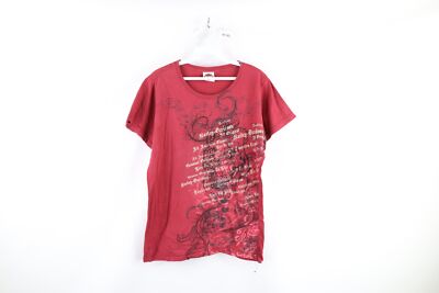 Vintage Harley Davidson Womens Size XL Faded Spell Out Skull Flower T-Shirt Red