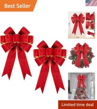Set of 2 Large Velvet Red Christmas Bows - Holiday Decor for Wreaths Trees
