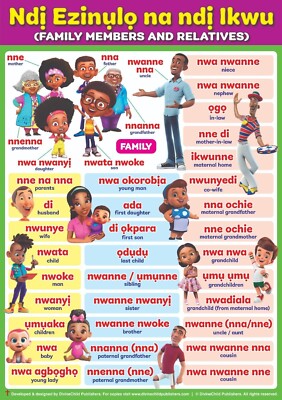 Igbo Family Members For Kids Laminated Poster in English & Igbo  16.5x23 inch