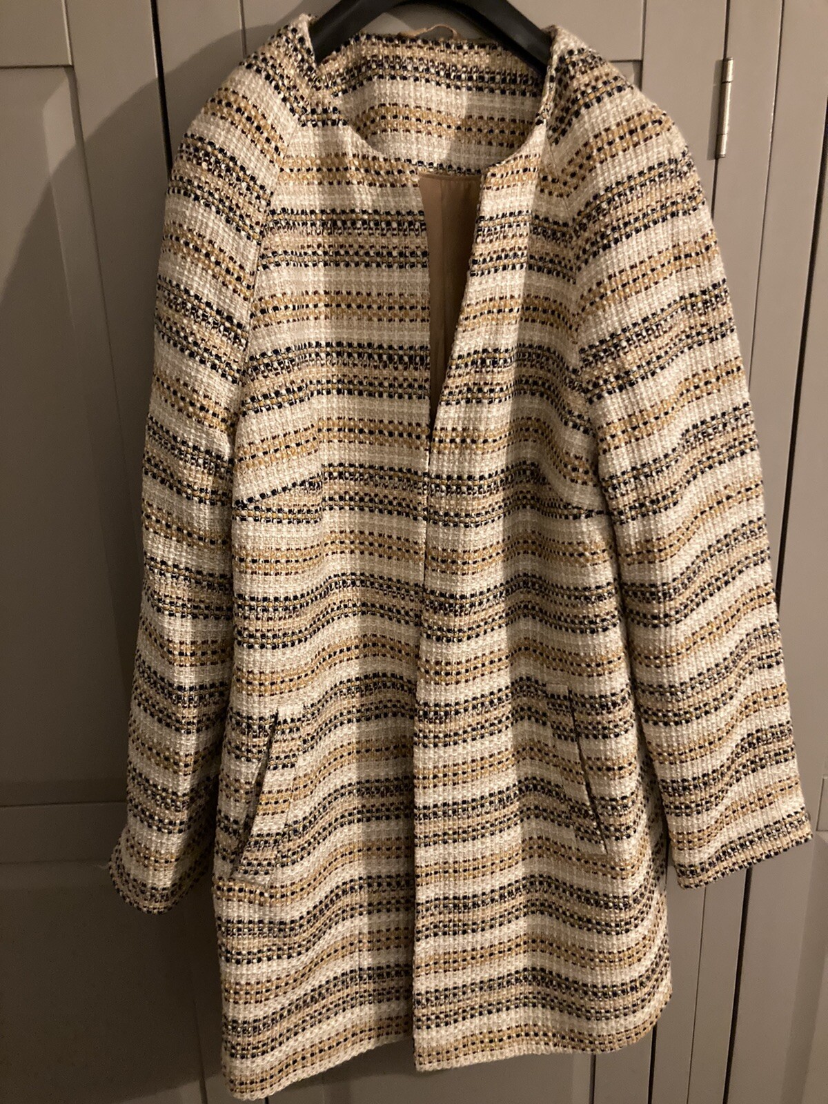 Ladies Coatigan Mustard, Navy And Natural | eBay