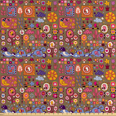 Kindergarten Satin Stoff als Meterware Bunt Childish Doodle