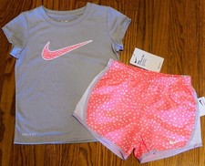 NIKE SPORT AUTHENTIC TODDLERS GIRLS ORIGINAL BRAND NEW 2Pc SHORTS SET Sz 4, NWT