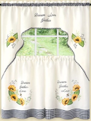 ACHIM Darcy (Grey/White) Tier and Valance Window Curtain Set - 58 In