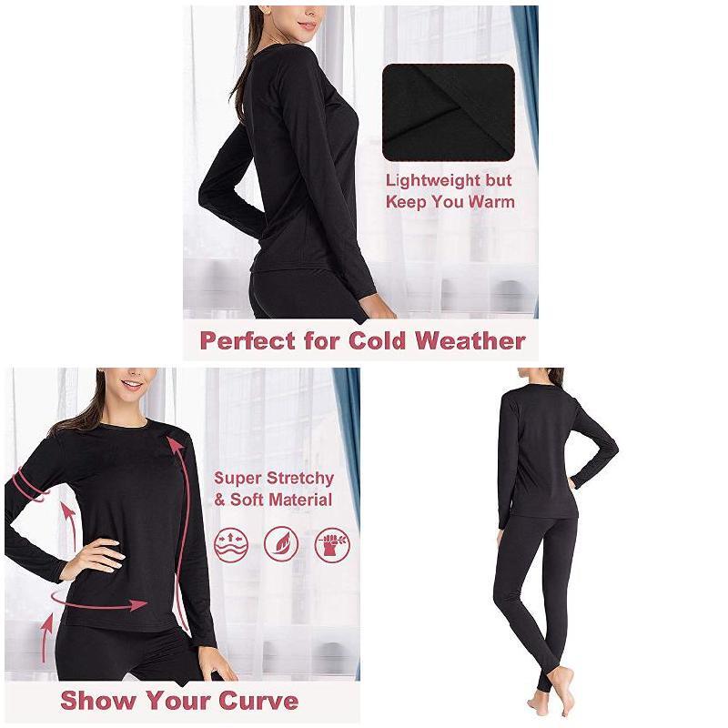 2pcs Set Women's Thermal Top & Leggings Plush Long Sleeve Underwear