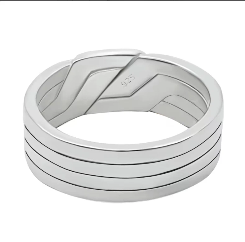 Puzzle Anillo 4 Bandas Unidad Criss Cruz Nudo 925 Plata Puzzle Anillo para Hombres Mujeres Foto 3 de 4