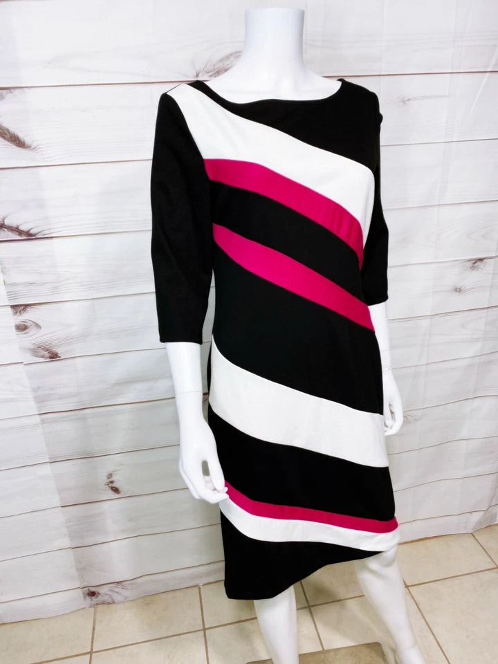 Vestido para mujer Sangría talla 10 negro a rayas hasta la rodilla manga 3/4 cremallera trasera Foto 2 de 4