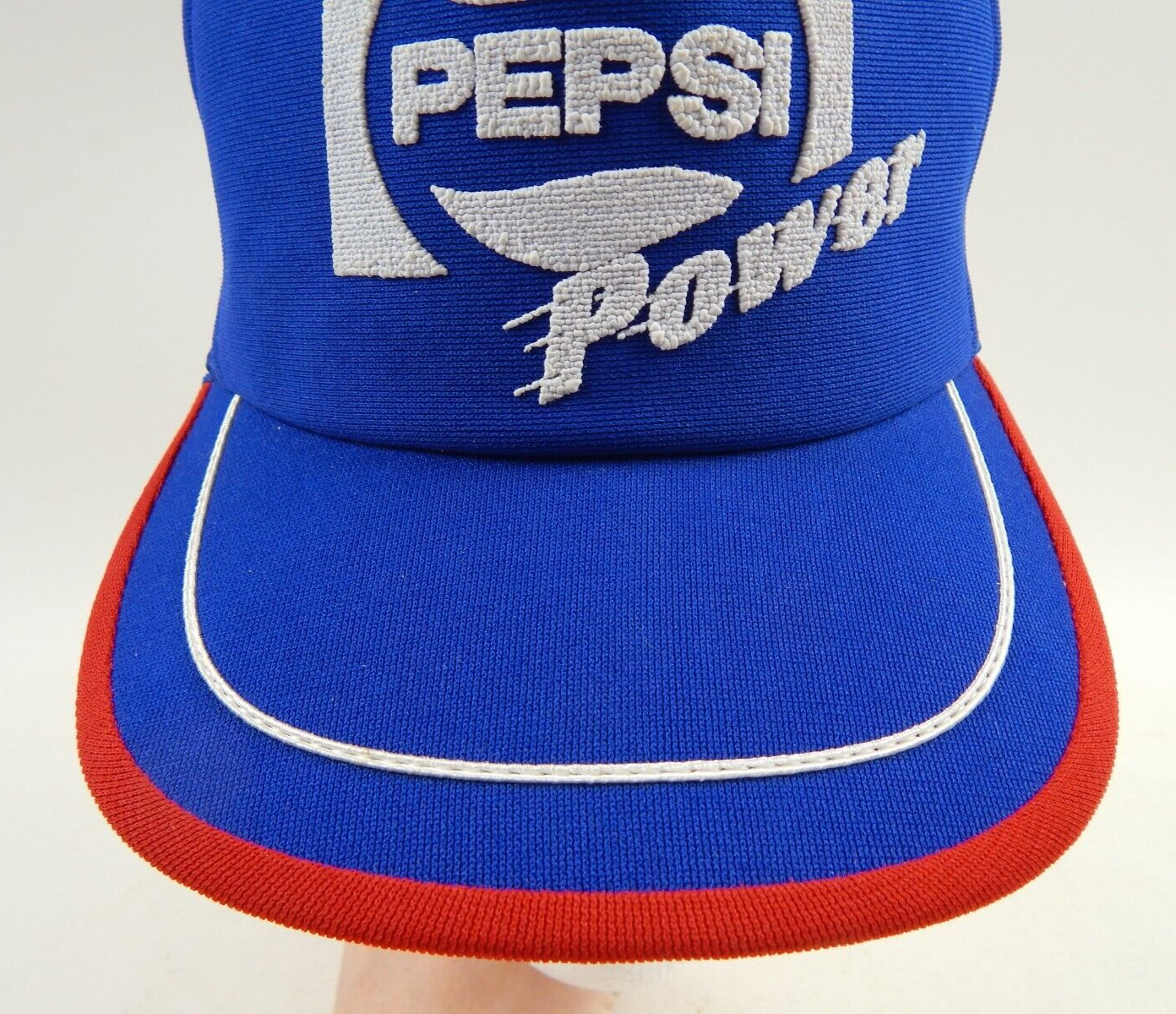 Rare VTG Pepsi Power Cola Three 3 Stripe Blue Snapback Foam Mesh Trucker Hat image 3