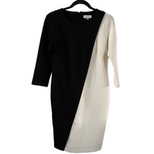 Calvin Klein Black White Dress Sz 6 Geometric Modern Classic Long Sleeve Party