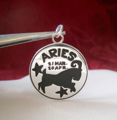 925 STERLING SILVER ARIES ZODIAC SIGN ROUND PENDANT 6 GRAMS | eBay