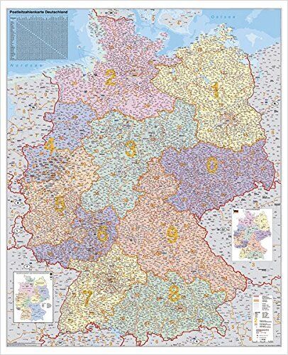 Deutschland Postleitzahlenkarte Poster Atlas Karte 97x119 cm Übersicht SEHR GUT - Bild 1 von 1