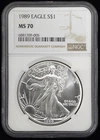 1989 $1 American Silver Eagle NGC MS70 - Classic Brown Label