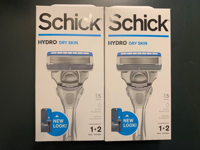 2 Packs of Schick Hydro Dry for Dry Skin Razor Handle + 2 Refill Cartridges