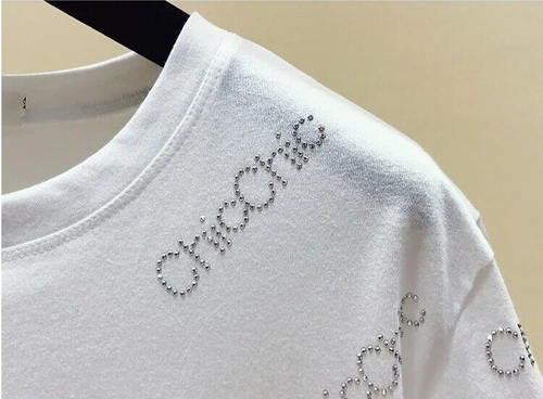 New Women Luxury Diamond Rhinestones Fashion Black White T-Shirt Hot Drilling - Picture 8 of 15