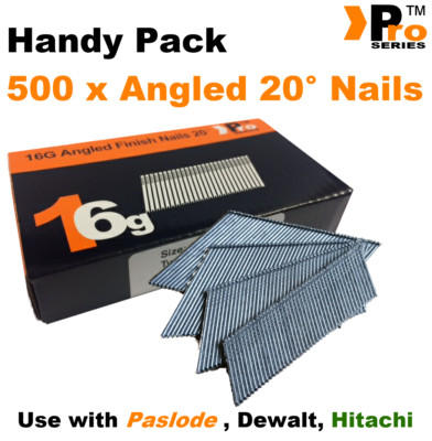 16 Stärke abgewinkelte 20 ° Nägel - 500 Nagelpackung für Dewalt, Paslode, Hitachi 