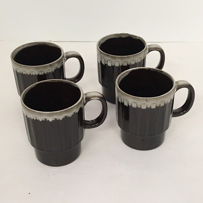 Japan Stacking Coffee Cups Brown Arrow Gray Drip Glaze - 3.5 inch High Set  of 4 | eBay