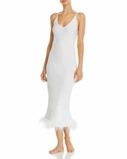 NWT Sleeper Women's Sz L Feather-Trim Long Slip Dress Chemise Nightgown White