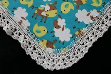 Receiving Blanket Hand Crocheted Edge New Baby Shower Gift Girl Boy FARM FRIENDS