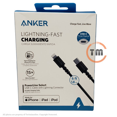 Anker PowerLine 6FT Select USB-C to iPhone Cable - Black (A8613H11-1) - NEW 