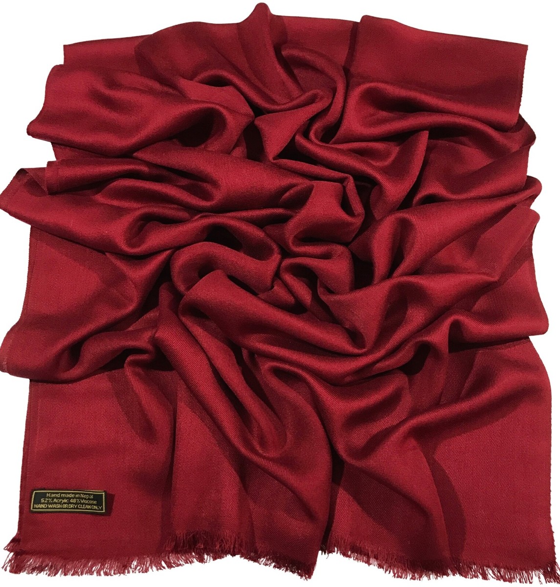 100% Cashmere Pashmina Shawl - Maroon Color, Handmade In Nepal, Luxury Wrap Scarf