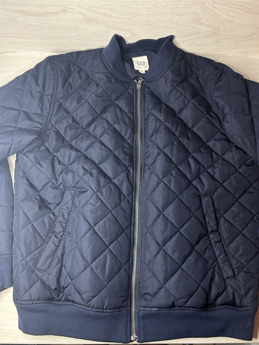 Gap Quilted Bomber Jacket Navy Blue Mens Large Poly Cotton