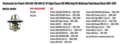 Thermostat for Polaris 500 600 700 800 XC SP Edge Classic HO RMK Indy IQ Widetra