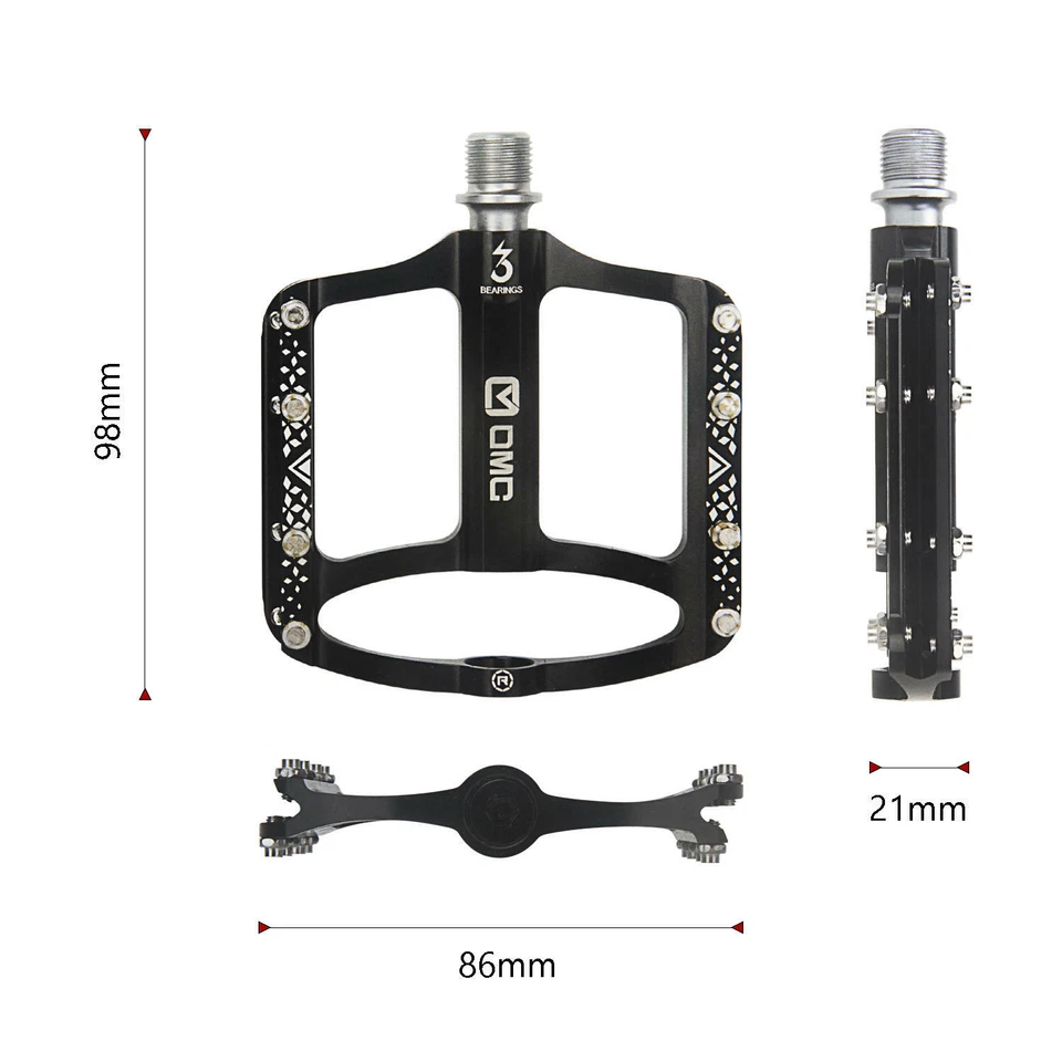 OMC-S1-BK 9/16" Plataforma de Aluminio Bicicleta de Montaña Pedales 3 Rodamientos Sellados MTB BMX Foto 4 de 4