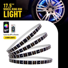17.5" RGB & Chasing Flow Three Row LED Wheel Ring Rim Lights For Truck Car set C