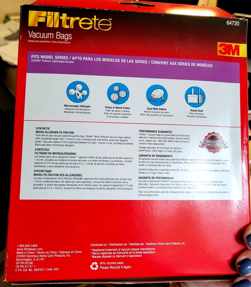 FILTRETE by 3M Synthetic VACUUM BAGS for HOOVER Size Q - 2 per box - NEW - Image 2 of 2