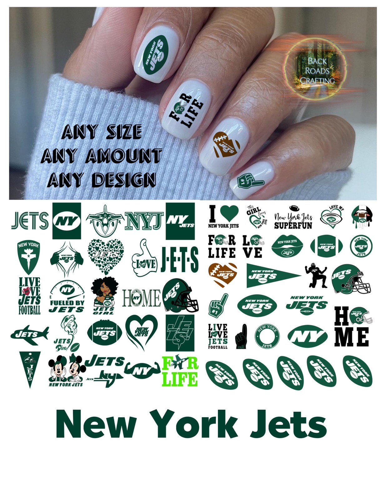 New York Jets Waterslide Nail Decals Set Of 50  Instructions & Bonus