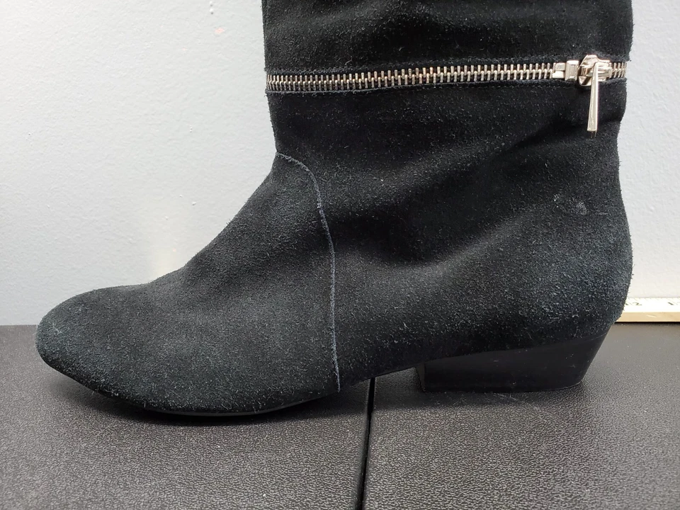 Botas hasta la rodilla gallo negro para mujer talla 10M cuero gamuza negro alrededor de la cremallera Foto 3 de 4