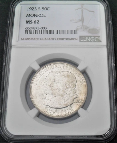 1923 S Monroe 50 C , NGC  MS 62  , nice silver coin  ,   # 1088