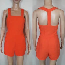 womens romper playsuit jumpsuit Sz 8 orange cami cut out pockets