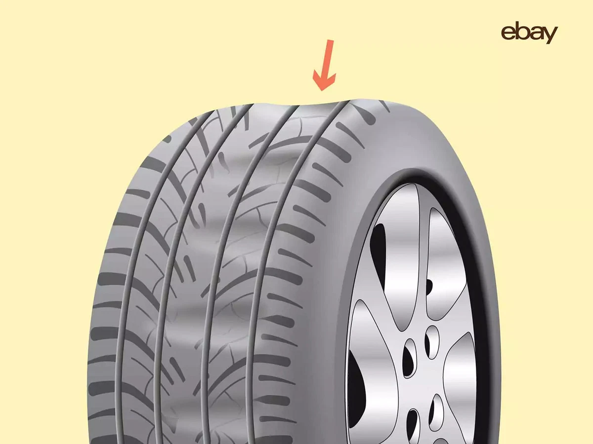 An illustration of a tire with uneven tread wear, which is a sign of a bad shock absorber.