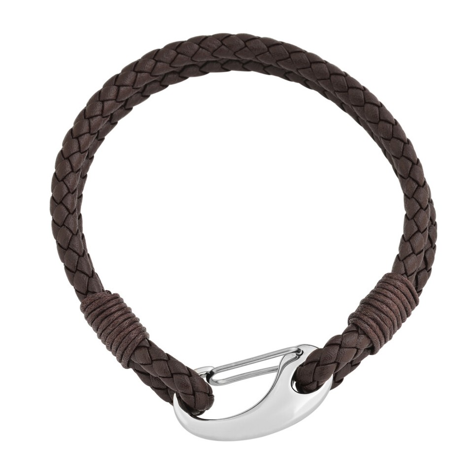 Edforce Men's Braided Leather Wheat Chain Bracelet - Stainless Steel With Secure Clasp