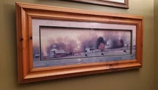 R.L. Knaub Fall Pasture Painting  Framed: 42 x 19 inches. Farm And Cows.