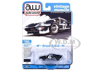 1965 FORD GT40 #7 BLUE BLACK 1/64 DIECAST MODEL BY AUTO WORLD