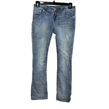 Miss Me Denim Blue Jeans Signature Boot 30 Distressed Stretch Bling Bejeweled