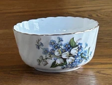 ADDERLEY BONE CHINA OPEN SUGAR FORGET ME NOTS GOLD RIMS VINTAGE CREAMER 1950s