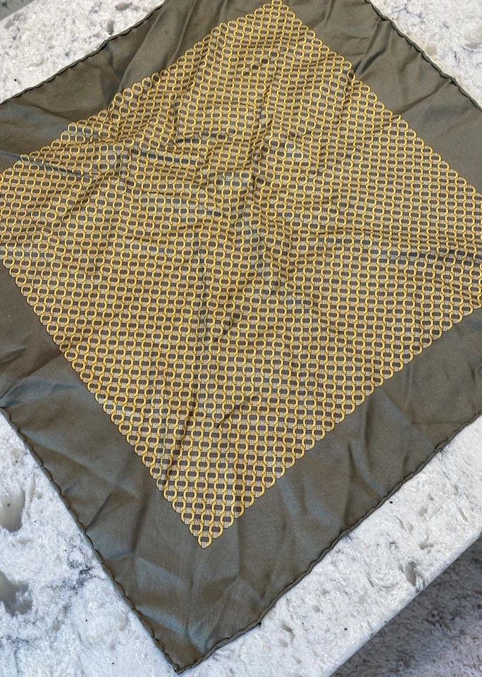 Vintage Hermes Olive Silk Pocket Square Geometric Motif - Image 3 of 4