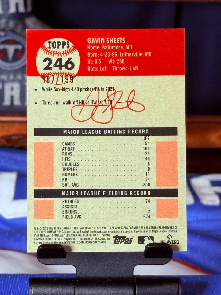 2022 Topps Chrome Platinum Anniversary Gavin Sheets #246 Rookie Blue Toile /199 - Image 2 of 2